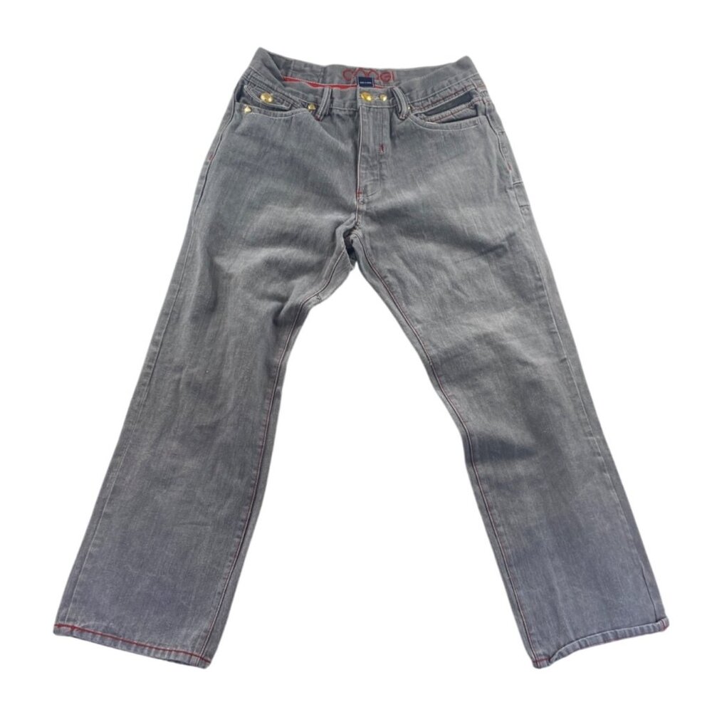 Coogi Mens Embroidered Jeans 34x34 Gray Denim Straight Leg Red Stitched